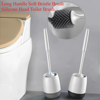 Simple Wall-Mounted Storage type Household Long Handle Soft Bristle Brush Silicone Head Toilet Brush Bathroom Cleaning set