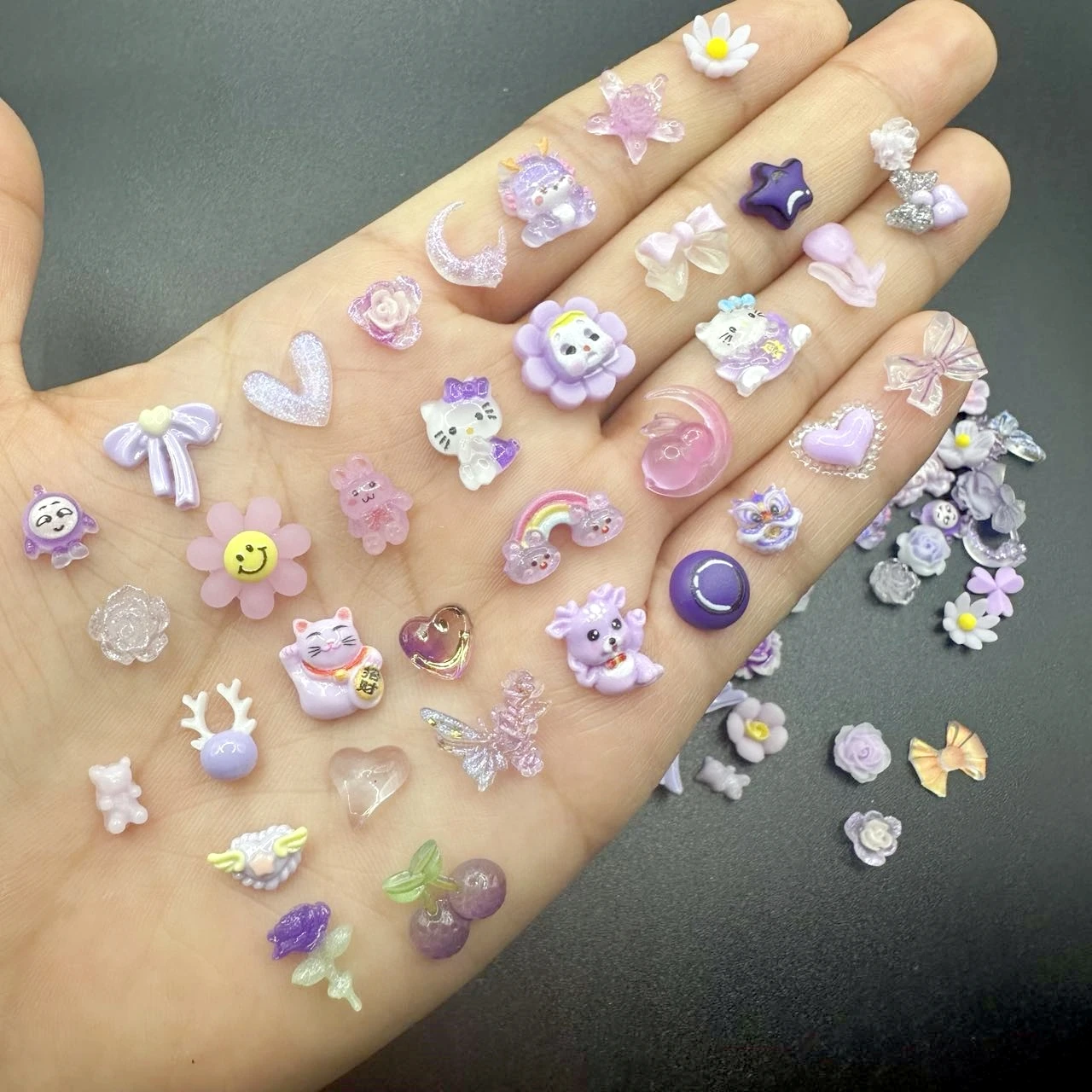 Kawaii Prego Encantos Em Massa, Arco Flor, Dos Desenhos Animados Resina Jewel Nails Acessórios, 3D Acrílico Nail Art Decoração Peças, Design Misto, 20Pcs