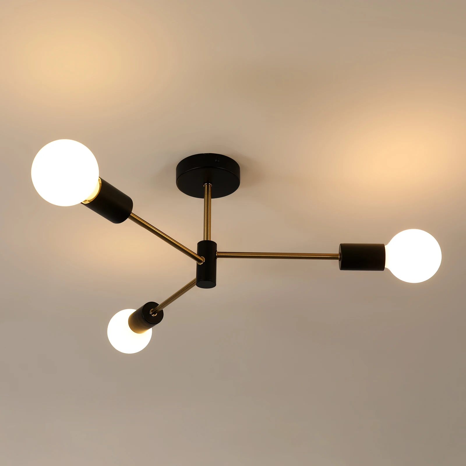 3-light Industrial Ceiling Lamp,Modern Black Metal Bedroom Lamp E27,Suitable For Living Room,Hallway,Cafeteria (without bulb)