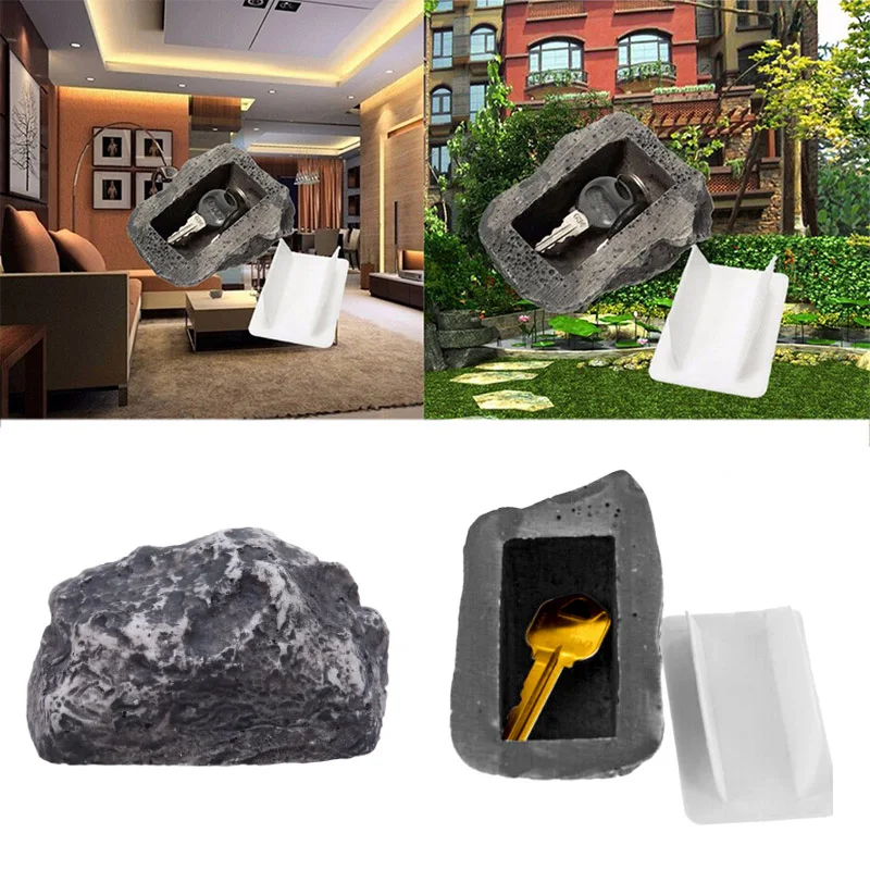 Outdoor Spare Key House Safe Hidden Hide Storage Security Rock Stone Case Box