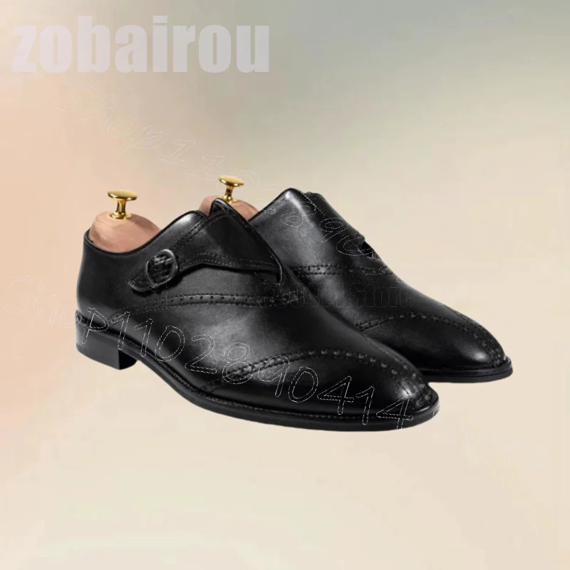 

Black Carving Design Buckle Men Oxford Shoes Fashion Slip On Men Shoes Luxurious Handmade Party Banquet Office Men Dress Shoes