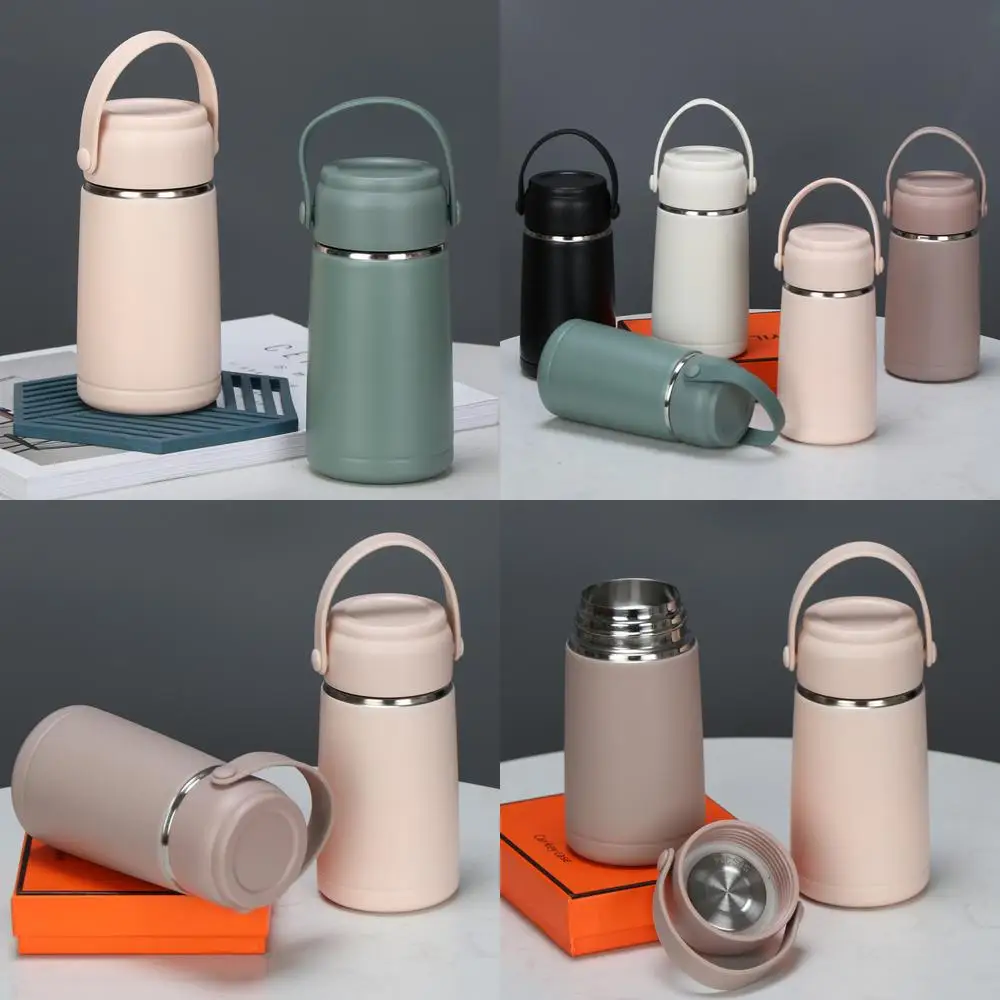 A Simple Stainless Steel Double Layer Insulated Cup for Men and Women Students Portable Mini Travel Mug with Handle and Earphone