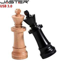 JASTER USB 3.0 Flash Drive Wooden International Chess Pen Drive Maple Memory Stick Black Custom Logo Pendrive 128GB 64GB 32GB
