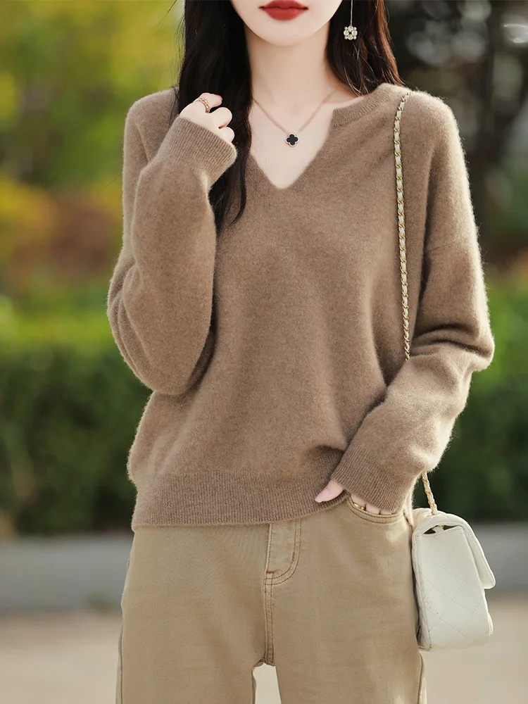 

Choice Long Sleeve Women Sweater Autumn Winter V-neck Pullover 100% Merino Wool Bottoming Basic Knitwear Clothing Fashion Tops