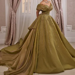 CustomizedStrapless Off the Shoulder Short Sleeves A-Line Beading Ruffles Floor Length Jersey Backless Exquisite Evening Dress W