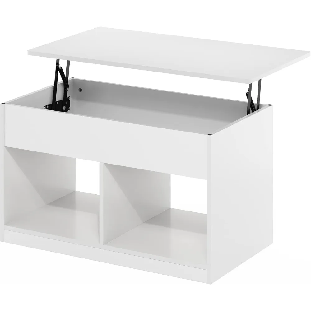 Jensen Table basse relevable pour salon avec compartiment caché, blanc massif