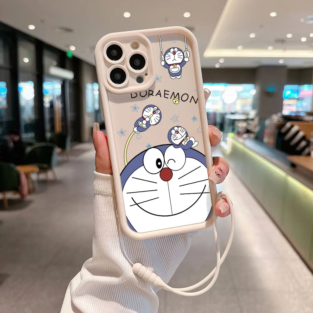 Anime Doraemons Cute Phone Case For Xiaomi Redmi 9A 9C 10 10C 12 12C K30 K40 K50 Note 10 11 12 Pro 5G Cover With Hand Strap