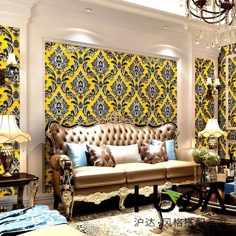 3D ヨーロッパのダマスカスの壁紙ゴールデン寝室リビングルームエンジニアリングホテルの背景 KTV 壁紙