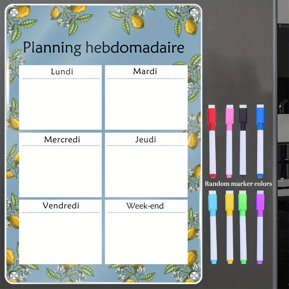 Weekly Magnetic Calendar 16.54×11.81inch - French Version, Fridge-Mounted, Perfect for Weekly Tasks and Household Chores