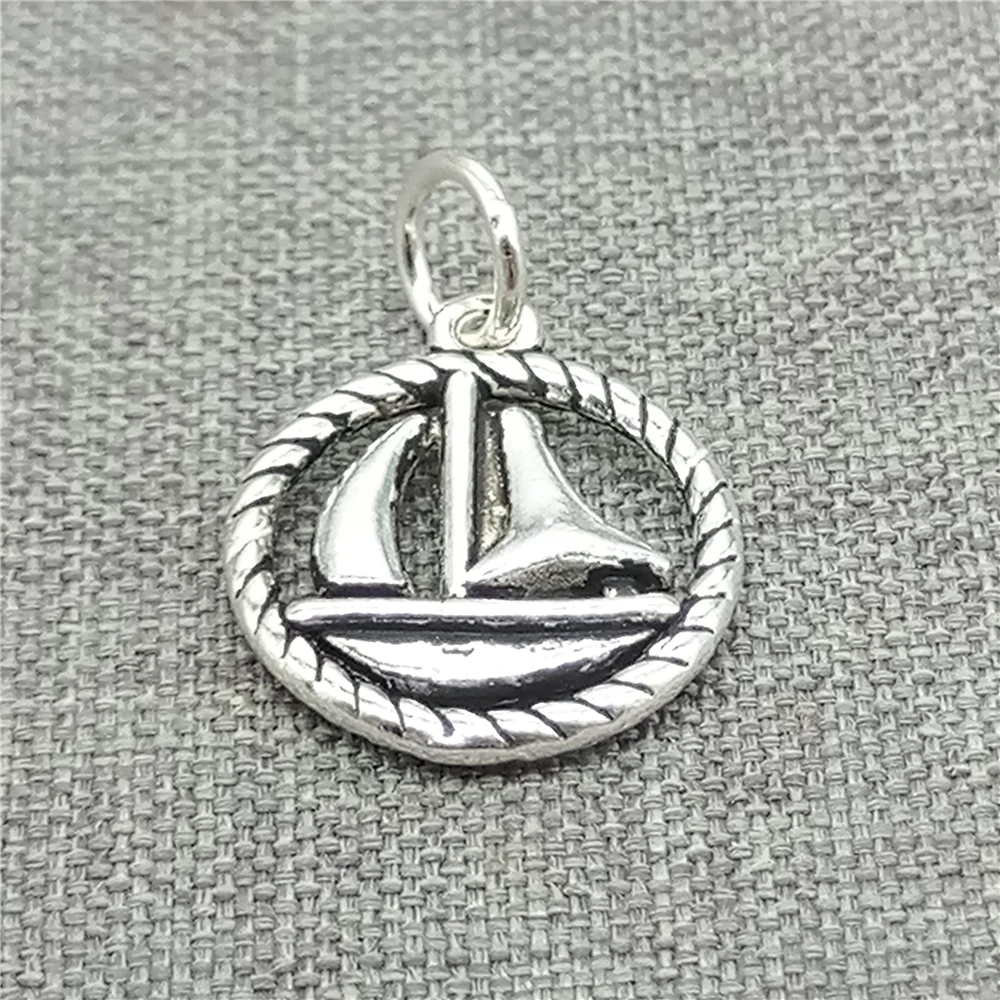 1 Piece Sailboat Charm Double Sided in 925 Sterling Silver for Sailing Nautical Bracelet and Necklace Making