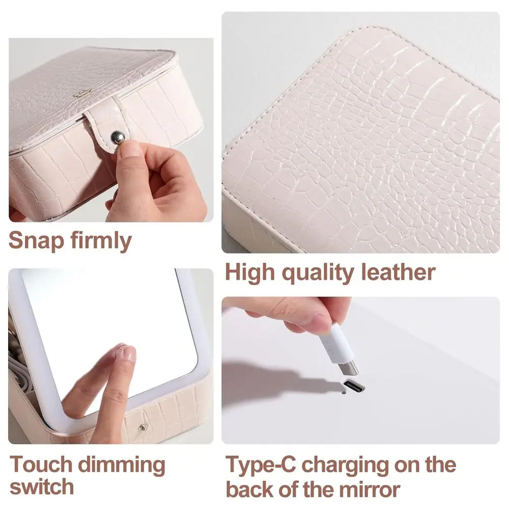 Miroir de maquillage LED portable avec ensemble de pinceaux de 15 pièces et éponge pour une beauté améliorée en déplacement