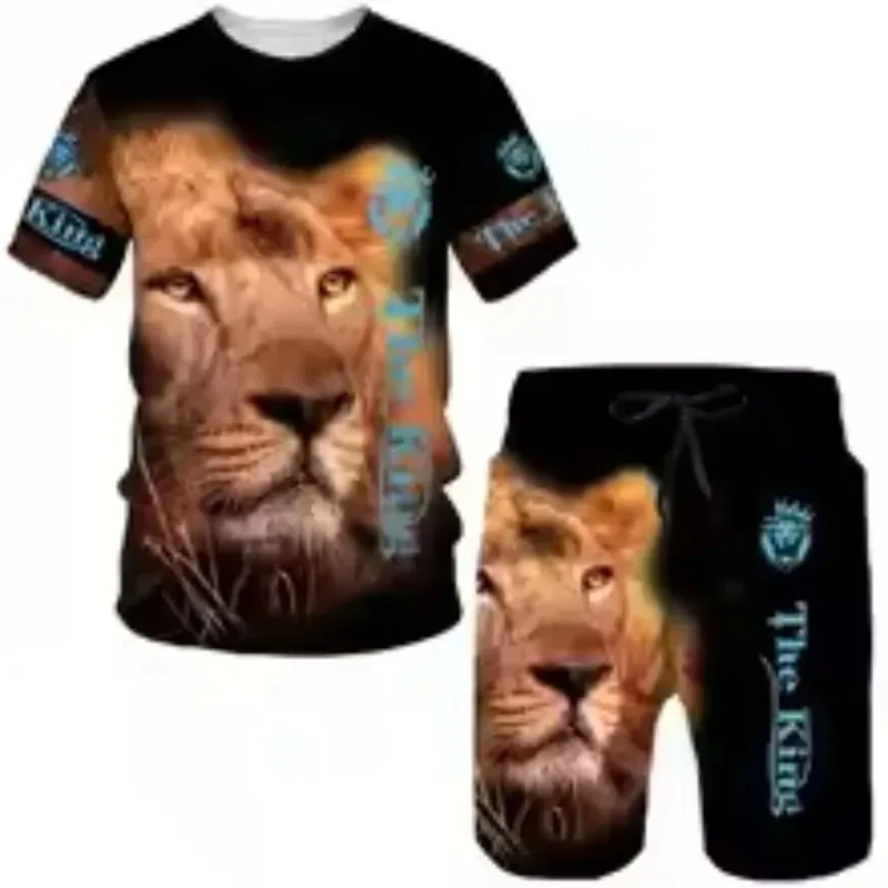 

2025 Summer Men's Sports Set Super Trendy Casual Beach Style 3D Digital Printed T-shirt Shorts Set