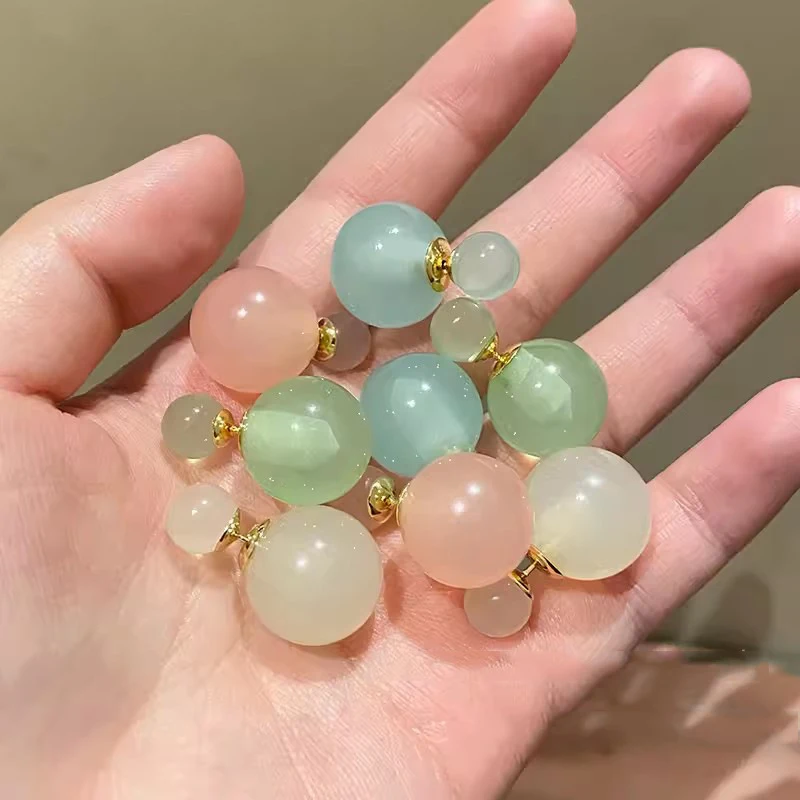Fashion Double Sided Round Ball Earrings For Women Light Luxury Sweet Versatile Fresh Color Ear Studs Unique Jewelry Accessories image 2