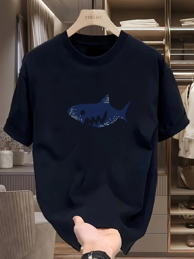 

2026 Женская повседневная футболка с круглым вырезом и короткими рукавами с принтом акулы, повседневная и уличная одежда, уличная рубашка в повседневном стиле