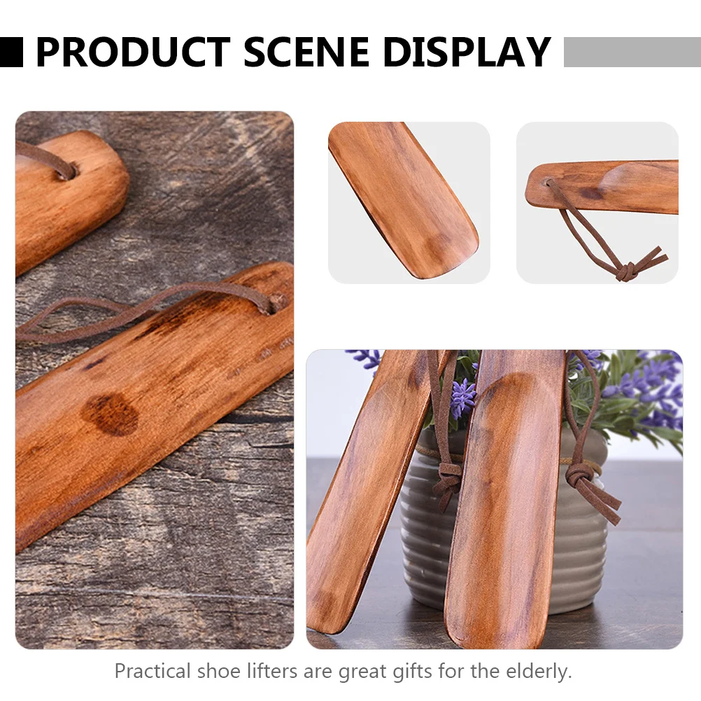 

2Pcs Shoehorns Practical Wooden Shoelifters Natural Color Easy Carry Shoehorn Gifts for Elderly Back Pain Relief Durable