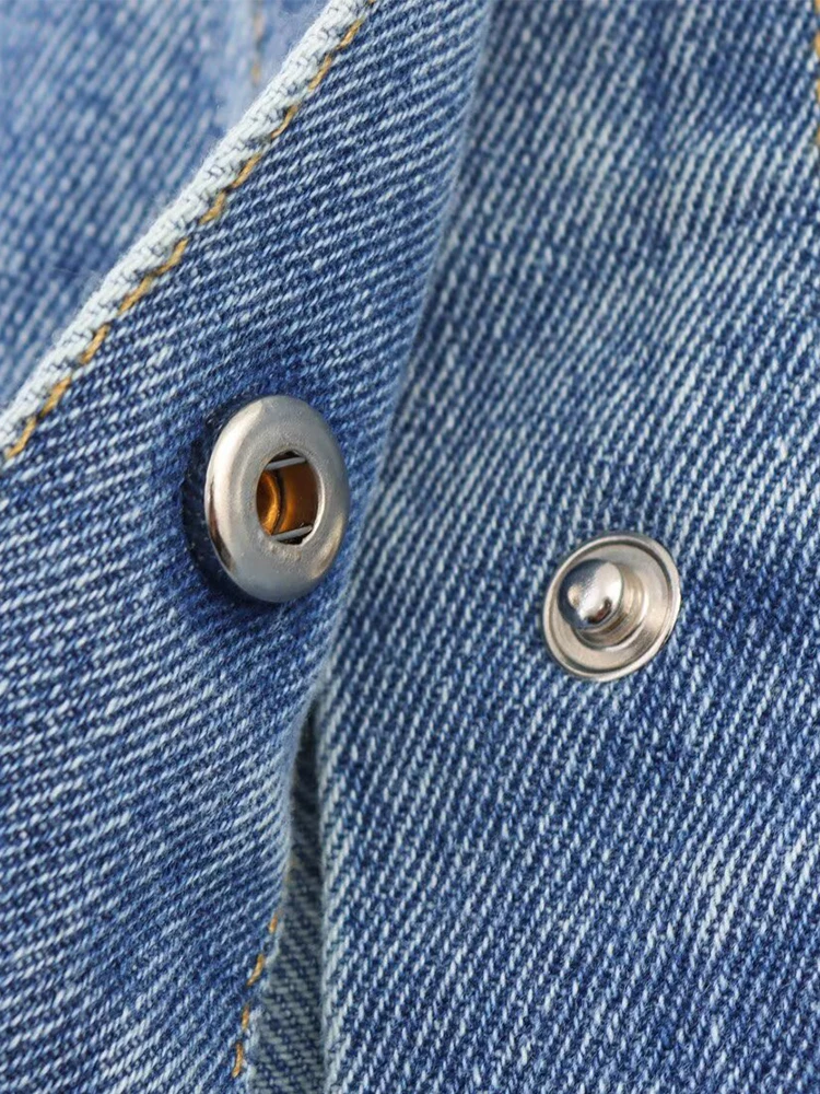 منتجات صيفية جديدة على الطراز الأوروبي والأمريكي ملابس نسائية بفتحة قصيرة من قماش الدنيم وسترة جينز مستقيمة متوسطة الخصر #5