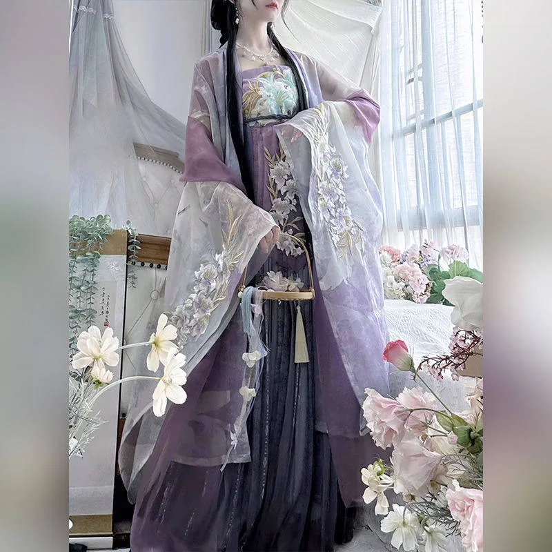 Tang-made crocodile skirt Hanfu women's large-sleeved shirt chest-length daily embroidery suit spring and summer