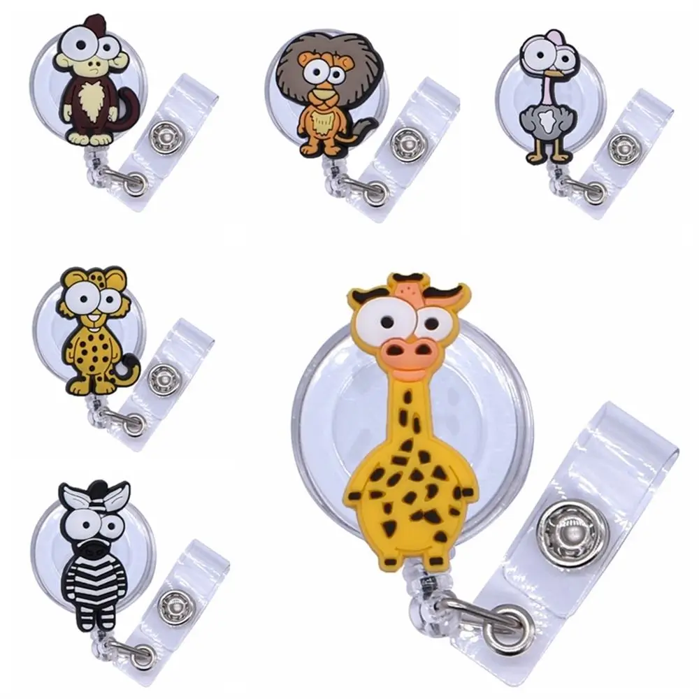 Clip per carte d'identità con bobina retrattile in stile animali selvatici Big Eye Easy Pull Buckle Chest Card Cartoon Nurse Badge Holder