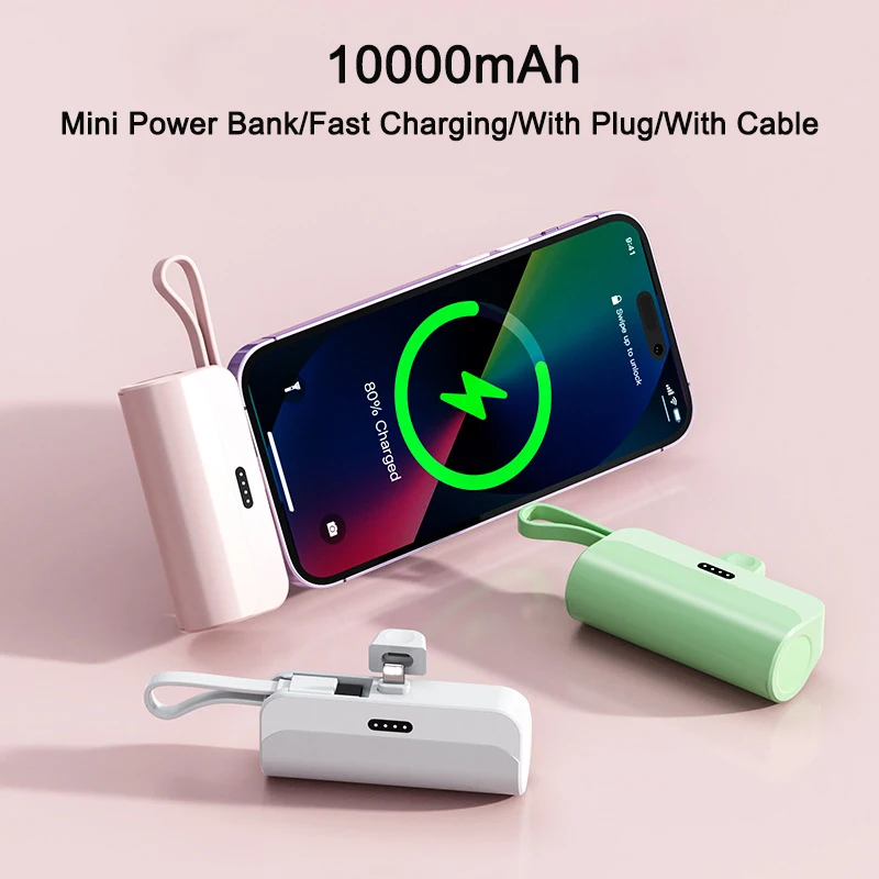 10000mAh Mini Power Bank Mobile Phone Fast Charger External Battery Powerbank Plug Play Type-C For iPhone Samsung Huawei Xiaomi