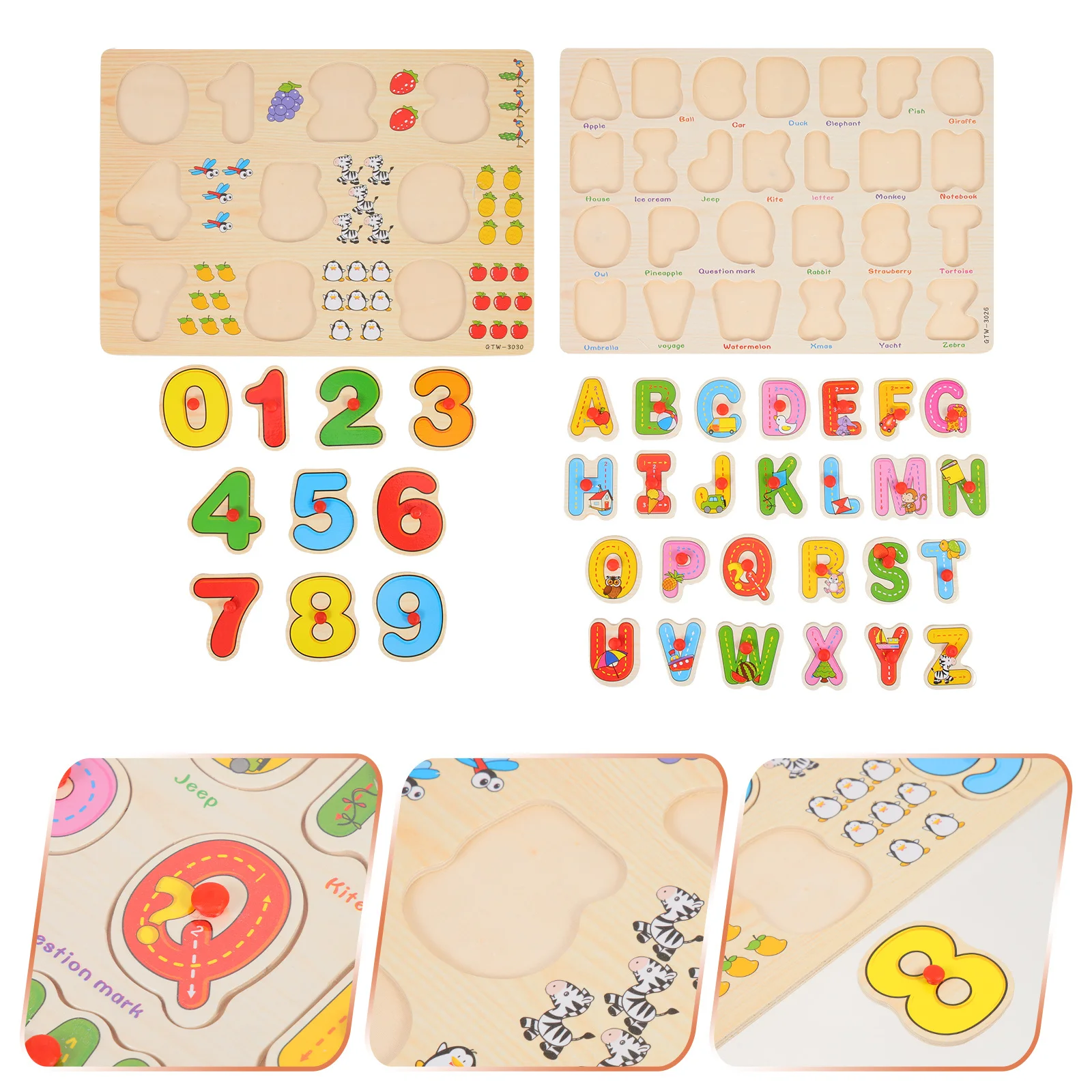

2 Sets Number Alphanumeric Puzzle Baby Puzzles for Toddlers Jigsaw Wooden Early Childhood