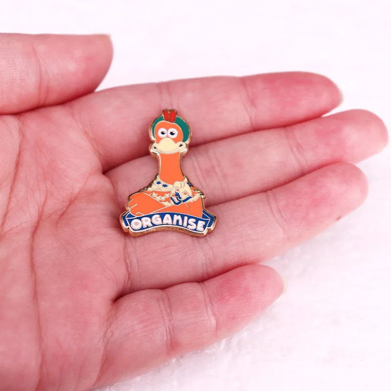 Organise Enamel Pin Animated Adventure Comedy Film Character Chicken Brooch Jewelry