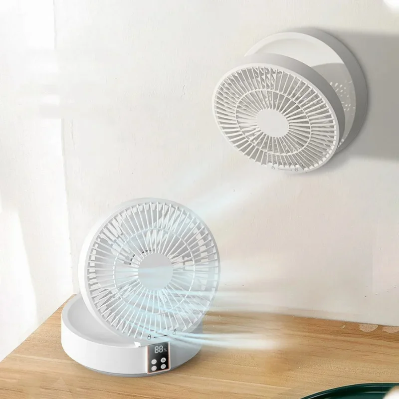 

Office Foldable Table Fan USB Rechargeable 4000mAh Battery Remote Control Wall Mounted Hanging Air Cooling Fan