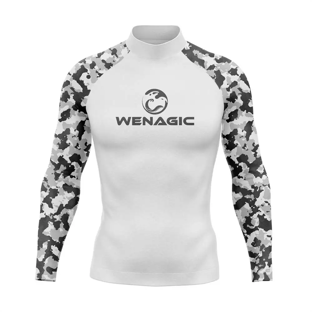 Men Camouflage UV Protection Lycra Rashguard Long Sleeve Swimsuit Swim Rash Guard Quick Dry Surf Driving T Shirt For Swimming