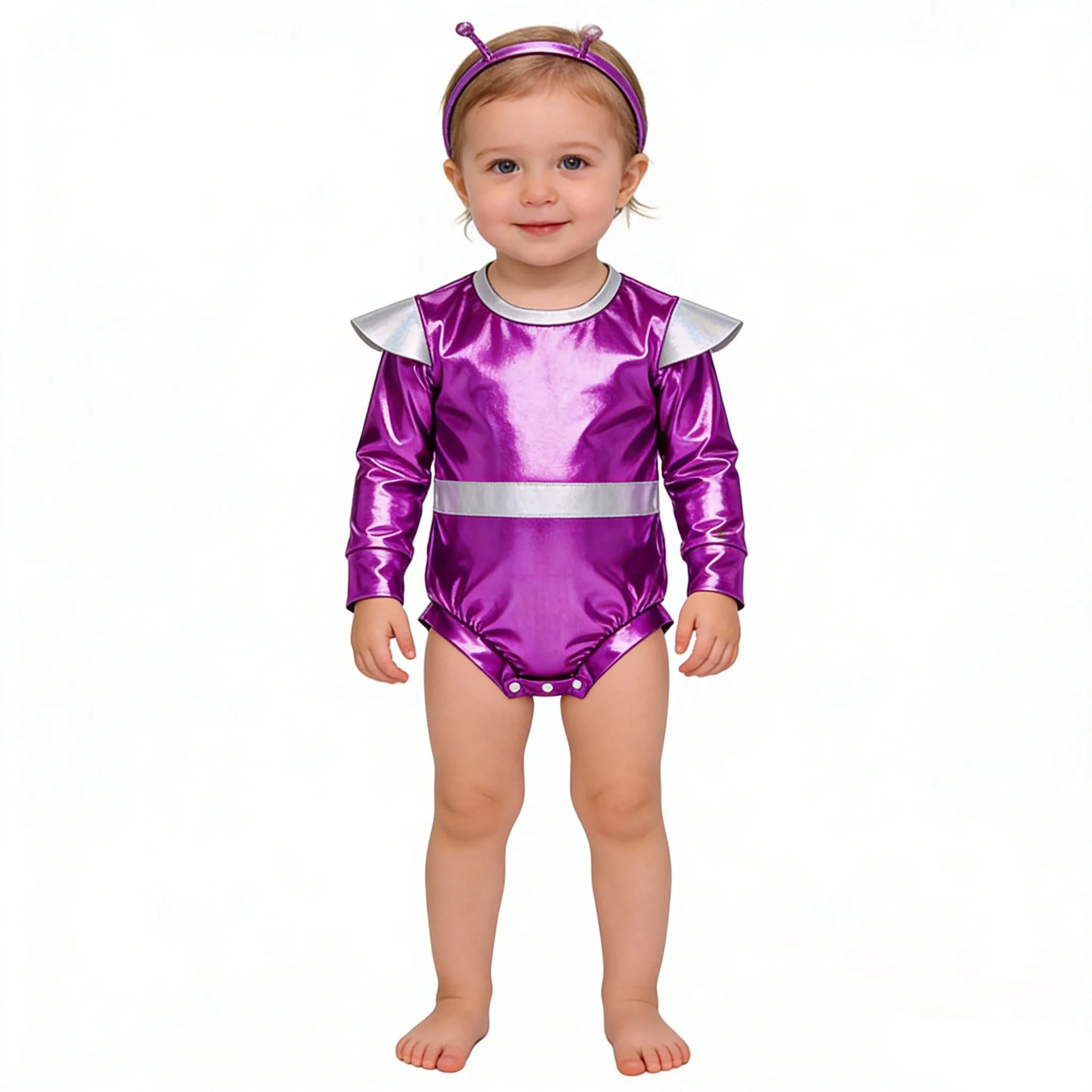 Toddler Boys Girls Alien Dress Up Costume Metallic Shiny Space Robot Astronaut Rompers Halloween Theme Party Photography Clothes