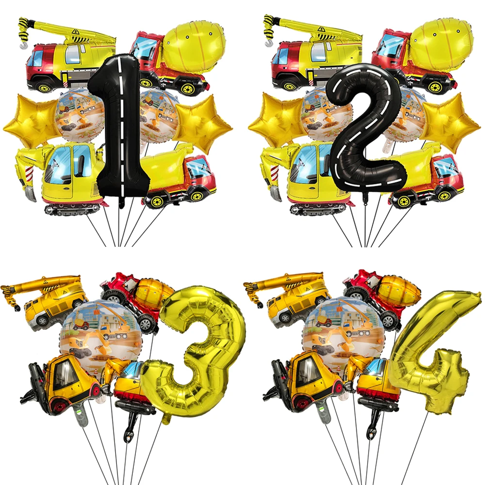 Heavy Equipment Birthday Theme - 1set Construction Cartoon Excavator Crane Vehicle