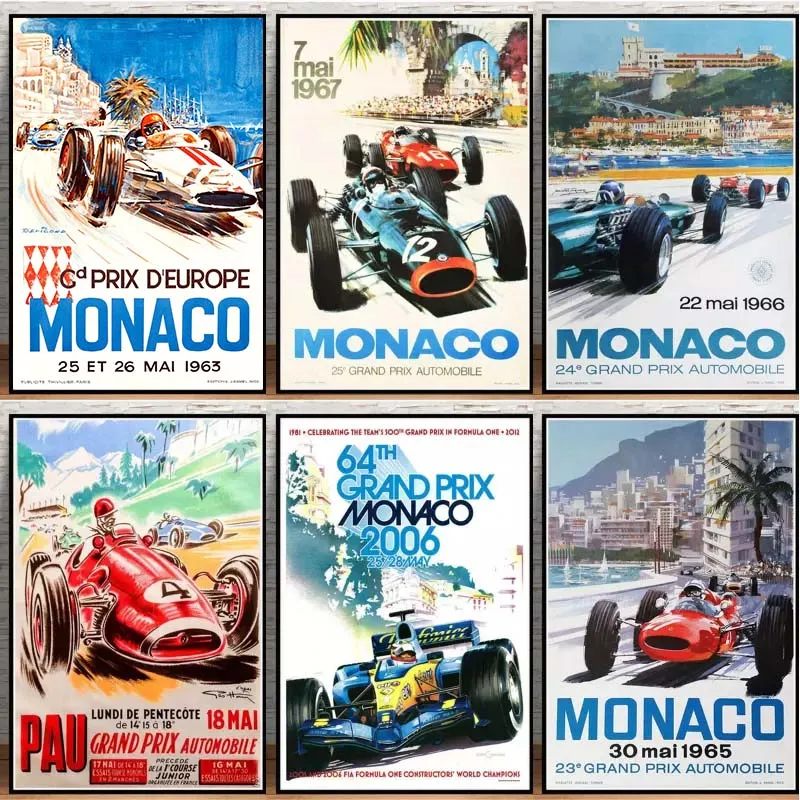 Champion World Grand Prix Monaco 64th Super Motor Car Print Art Canvas Poster for Living Room Decoration Home Wall Decor Picture