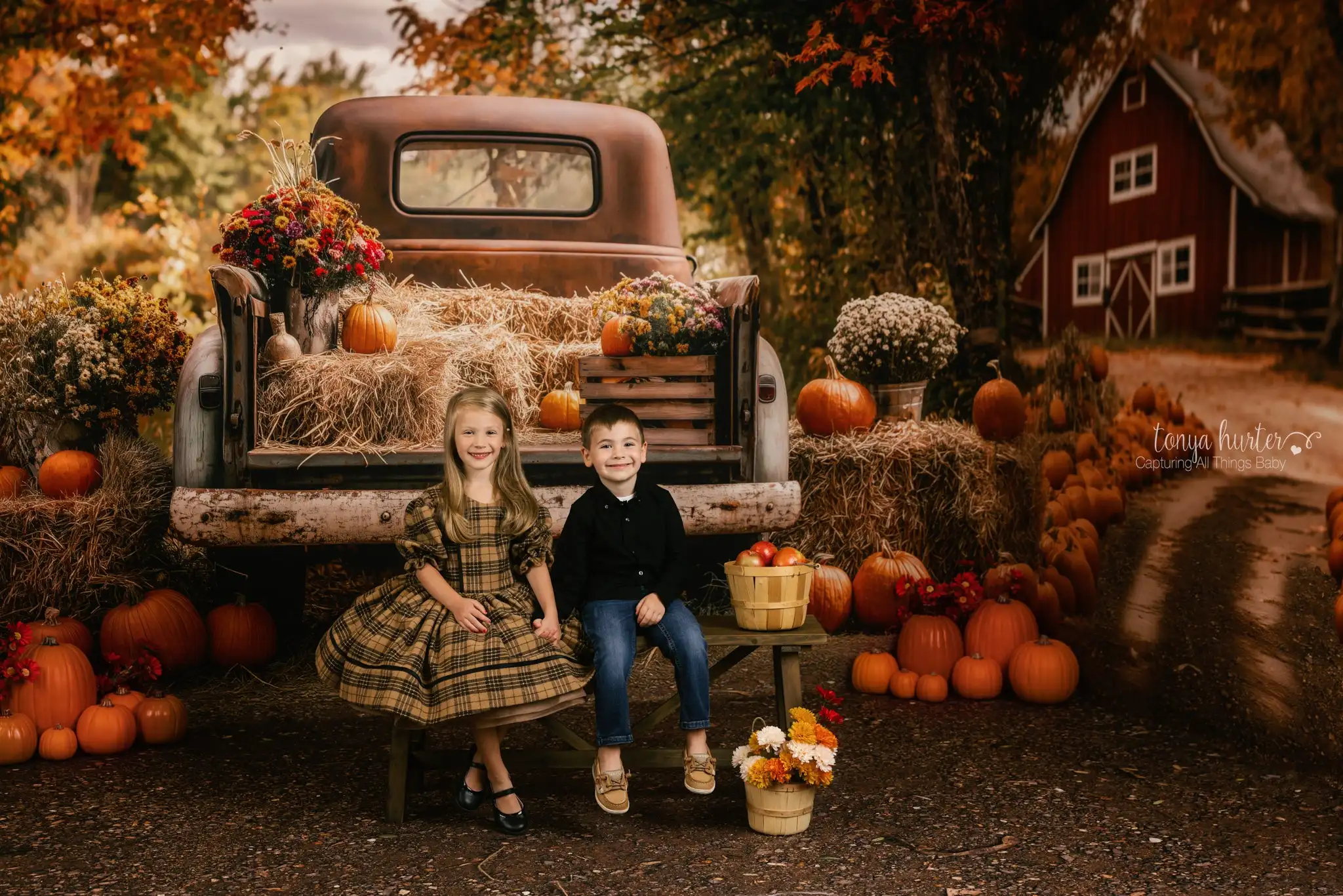 Pumpkin Patch Pickup Backdrops Cake Smash Child Baby Photo Props Adult Kids Decors Halloween Truck Photography Studio Background