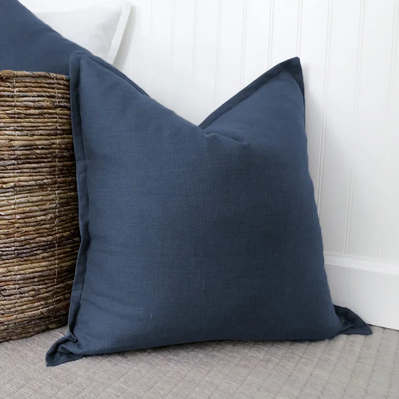 

100% Pure Linen Solid Color White Throw Pillow Case Euro Sham for Sofa Bed Chair Decoration Pillowcase Cover Zipper Design