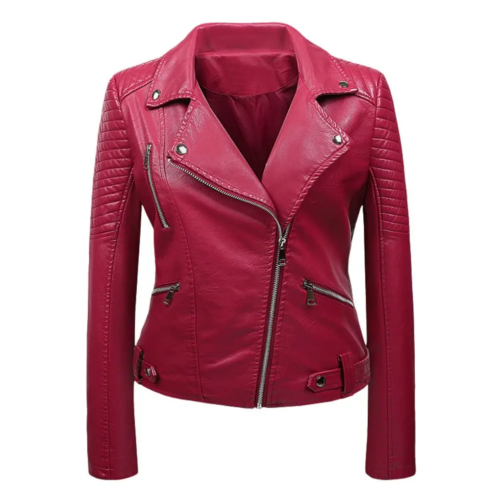 Women's PU Leather Coat Short Lapel Korean Style Slim Fit Harajuku Student Motorcycle Jacket for Spring And Autumn