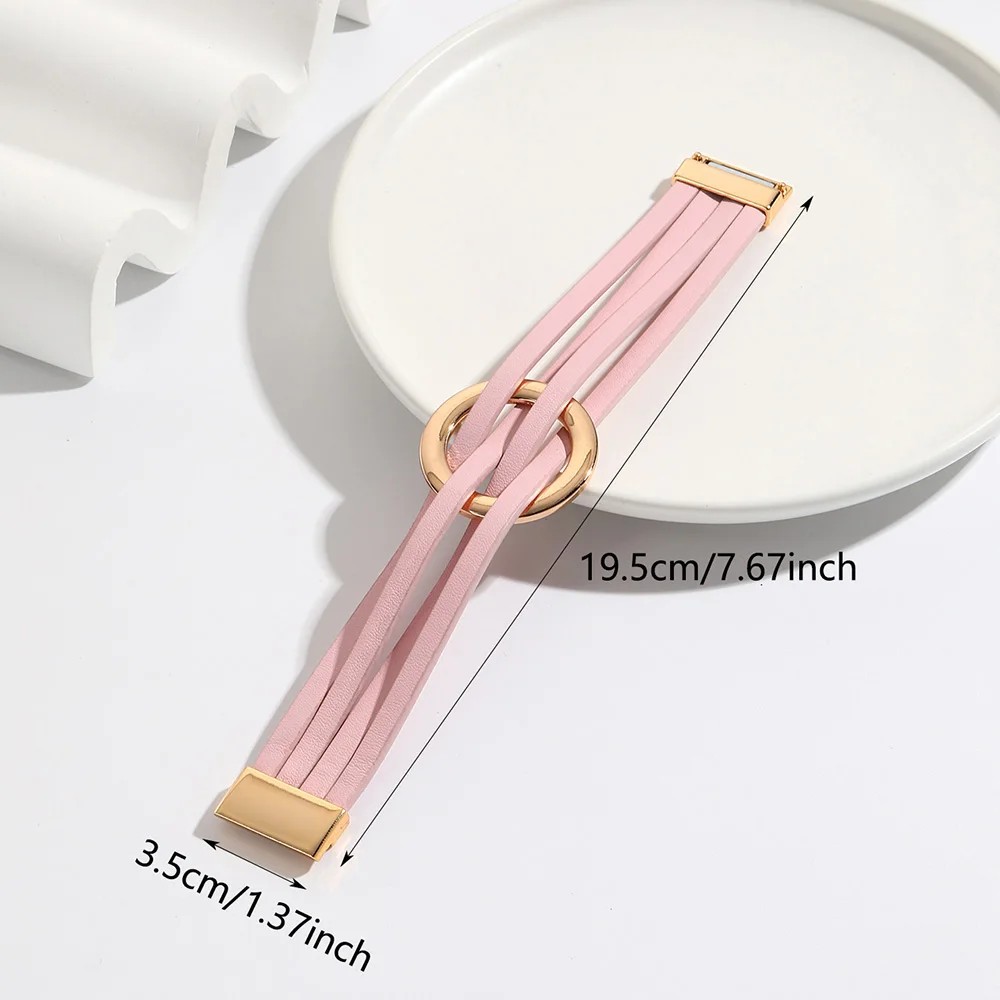 ALLYES Fashion Gold Color Circle Cross Bracelet for Women 2025 Simple Multilayer Wrap Leather Bracelets & Bangles Party Jewelry
