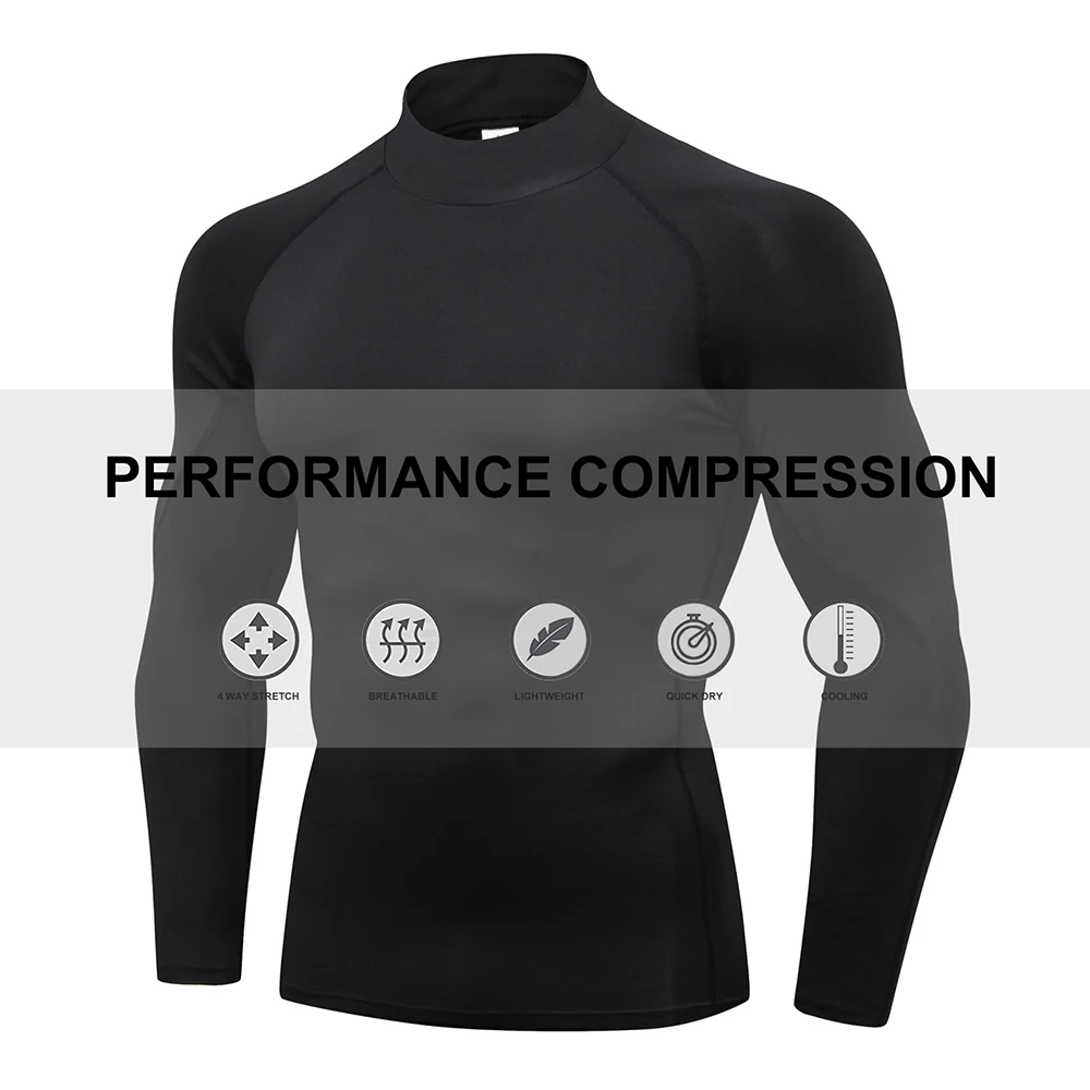 Men\'s Compression Shirts Long Sleeve Undershirt Turtleneck Gym Workout T Shirt for Men Running Basketball Athletic Base Layer