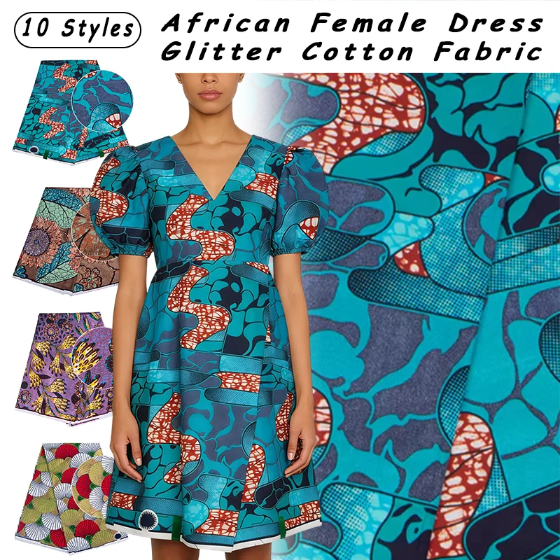 

3 Yards Soft Glitter Grand Golden Wax Fabric Cotton Ankara Wax Fabric Batik Printed High Quality Nigeria African Wax Fabric