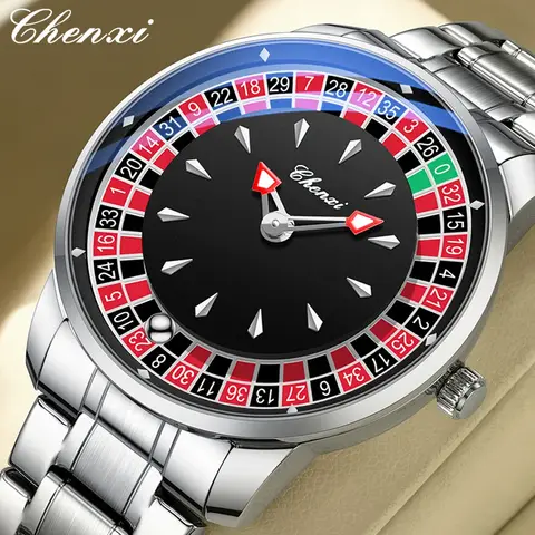 CHENXI Roulette Rotating Dial Men Quartz Watch Arabic Numerals Waterproof Luminous Hands Male Wristwatch Gift Reloj Hombre