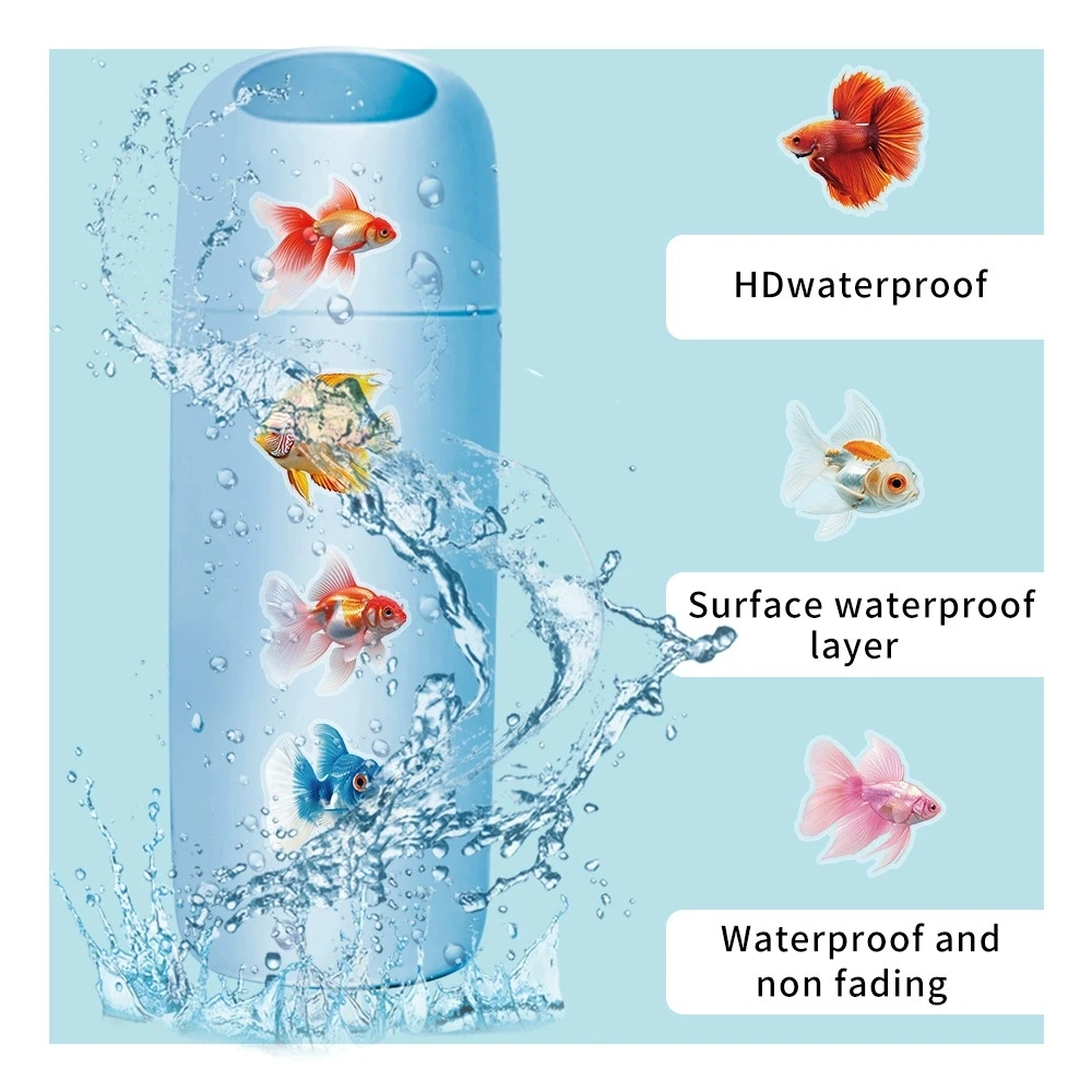 50/100PCS Cartoon Colorful Goldfish Stickers Waterproof Transparent PET Decorative Stationery Notebook Stickers Reward