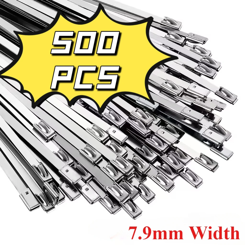 304 stainless steel zip tie self-locking 7.9mm metal high temperature resistant binding clamp outdoor tensioner 500pcs