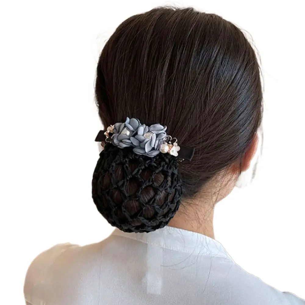 Винтажный модный тканевый головной убор с жемчугом, цветочная сетка, снуд, сетка для волос, женский весенний зажим, головной убор в корейском стиле