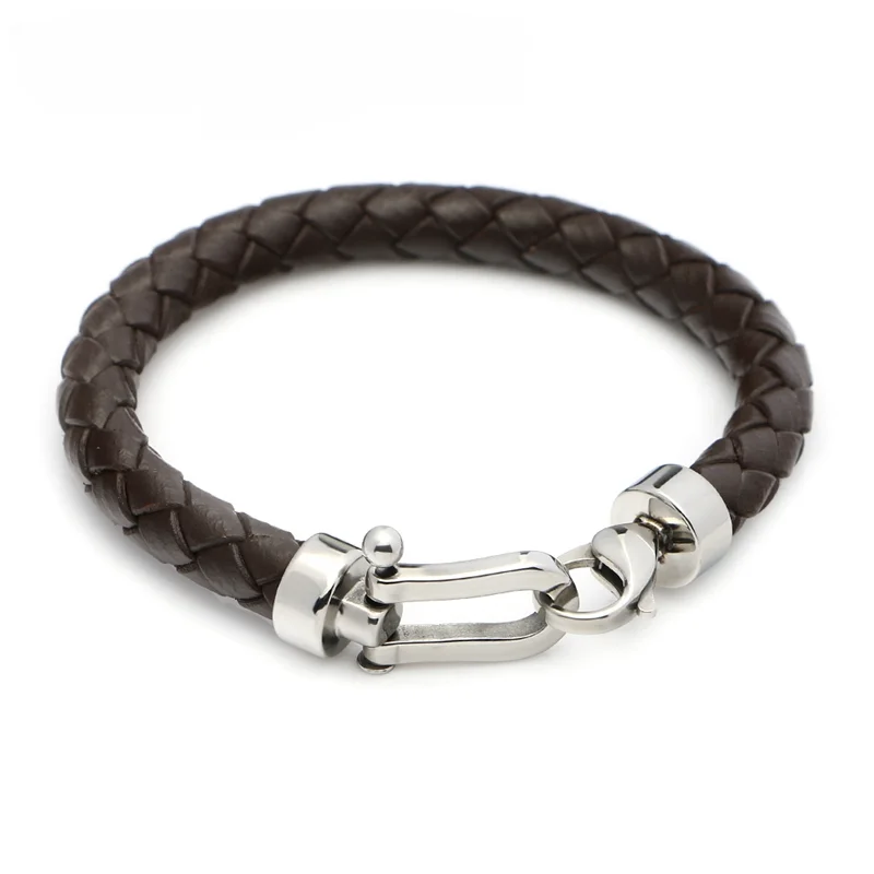 8mm Genuine Leather Men Bracelet 316L Stainless Steel Lobster OT Clasp Bracelet Retro  Bangles Jewelry