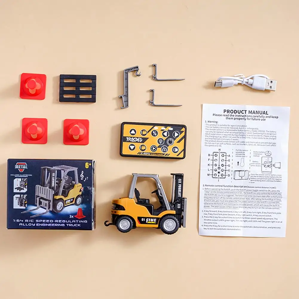 1:64 Scale Mini Desktop Alloy Forklift Remote Control Vehicle with Bluetooth Simulated Engineering Model Remote-Controlled Car