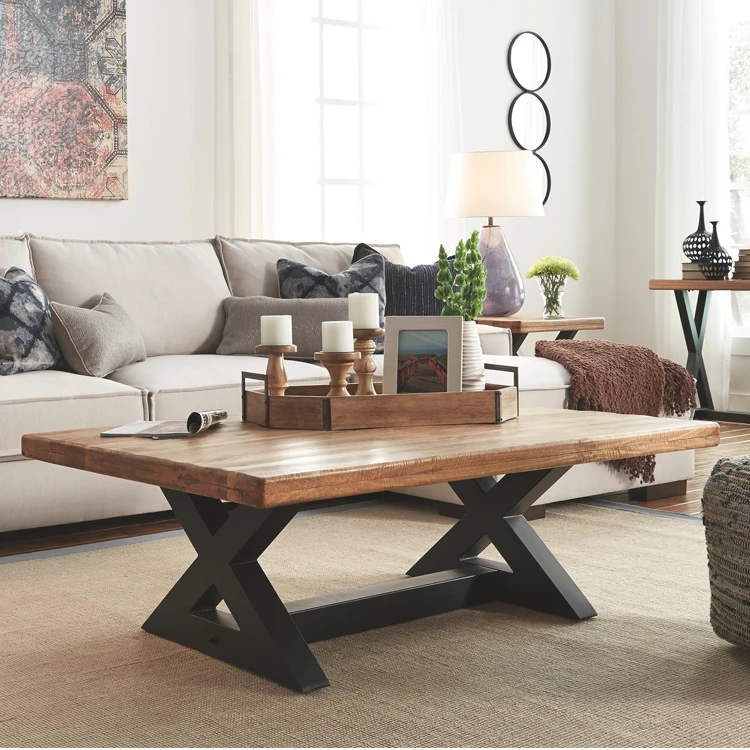 Nordic solid wood coffee table creative simple living room wrought iron rectangular office casual tea table