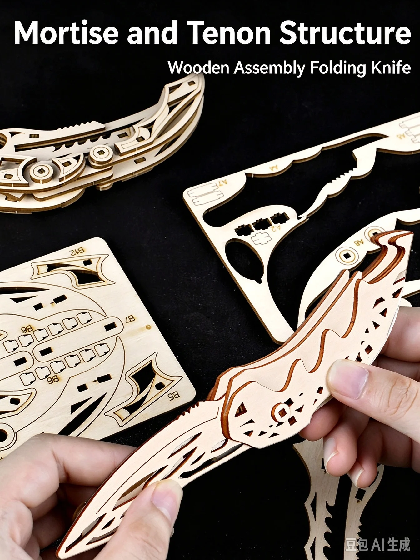 3D Wooden Puzzle Fidget Toy, CSGO Style Knife Model Kit, DIY Assembly Butterfly Claw OTF Jump Knife, Stress Relief Handmade Coll