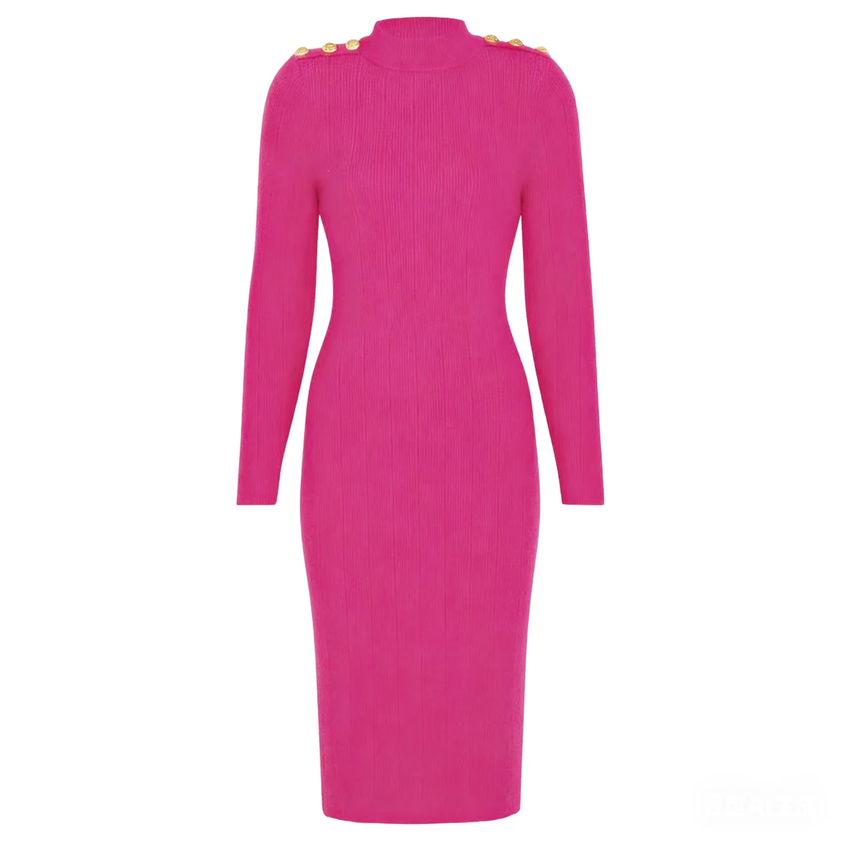 

2628 Spring Autumn Fashion Women's Temperament Midi Dress Shoulder Buckle Slim Fit Comfortable High-Quality Office Lady Outfit
