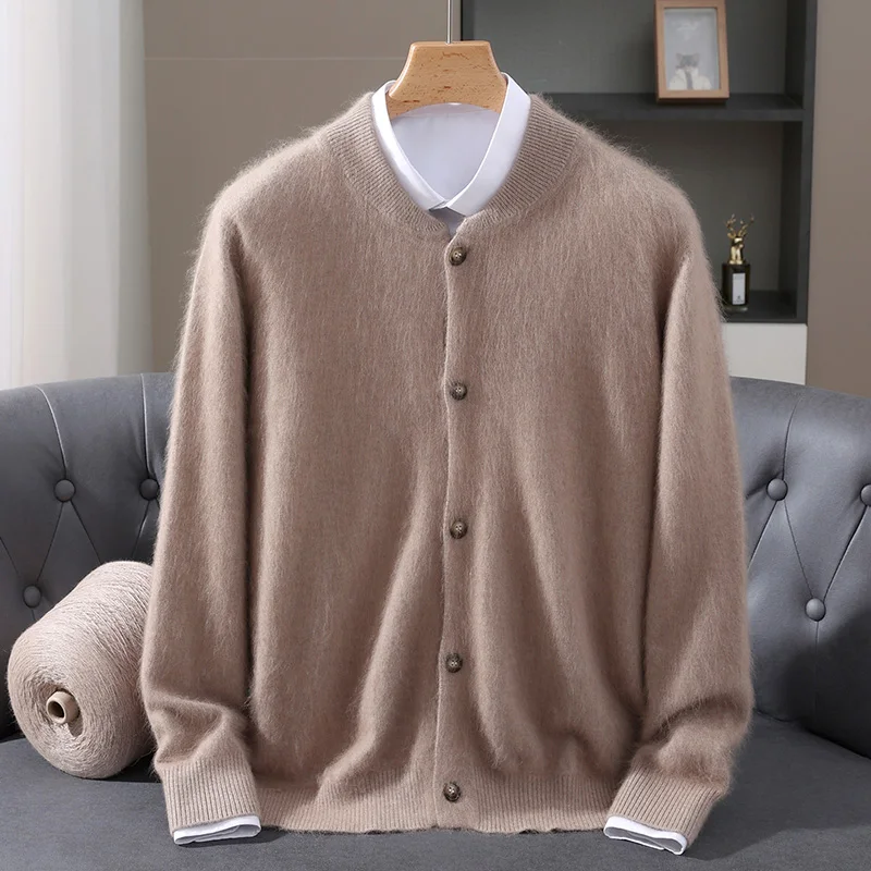 

MVLYFLRT Men's 100% Mink Cashmere Knitted Cardigan Sweater Baseball Shirt Soft Warm Comfortable Male Knitwear Fashion Outerwear