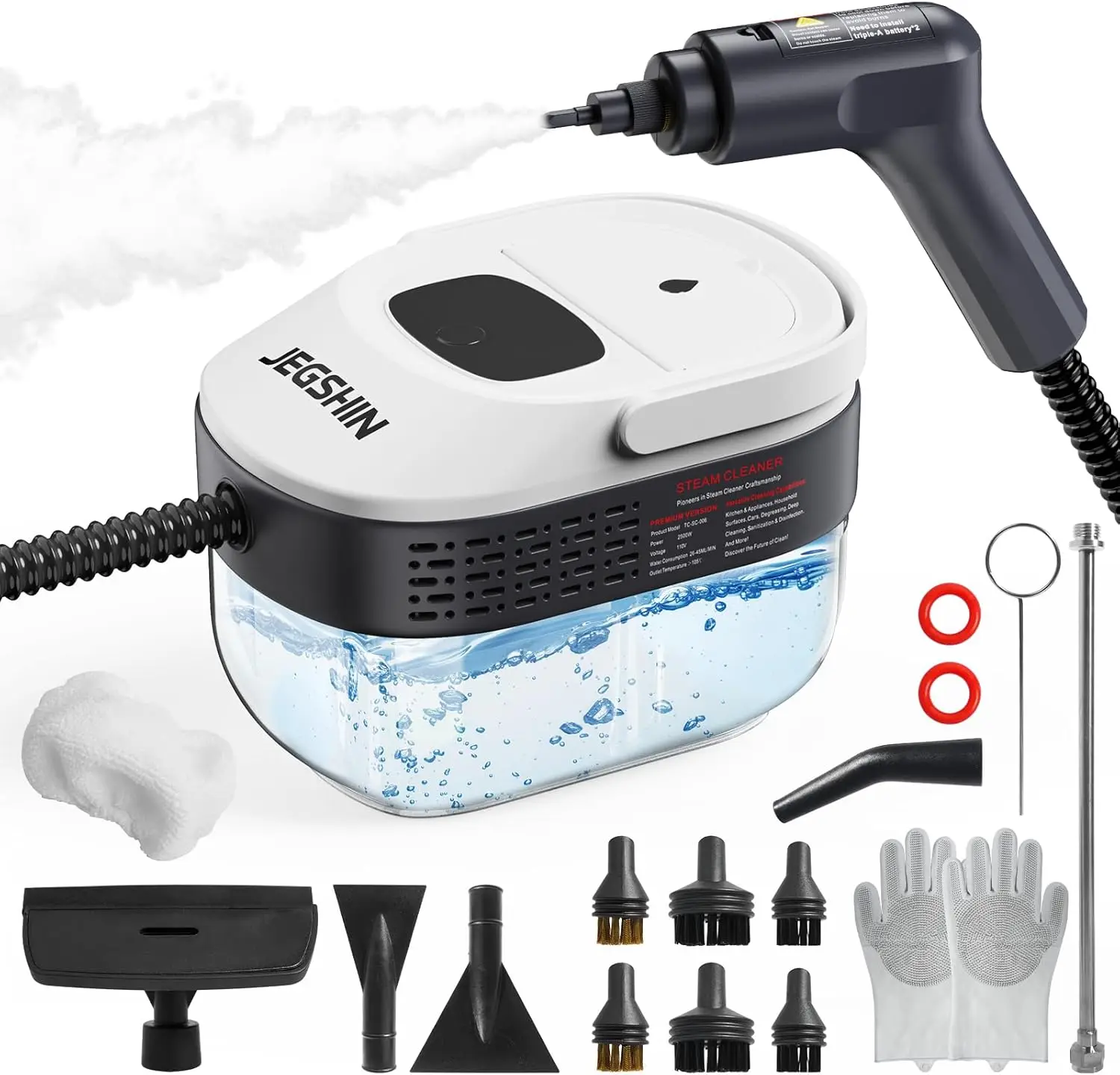

3-Level Adjustable Steam Cleaner, 15s Heat-Up, 1.69 Quarts Tank, High Pressure with 17 Accessories