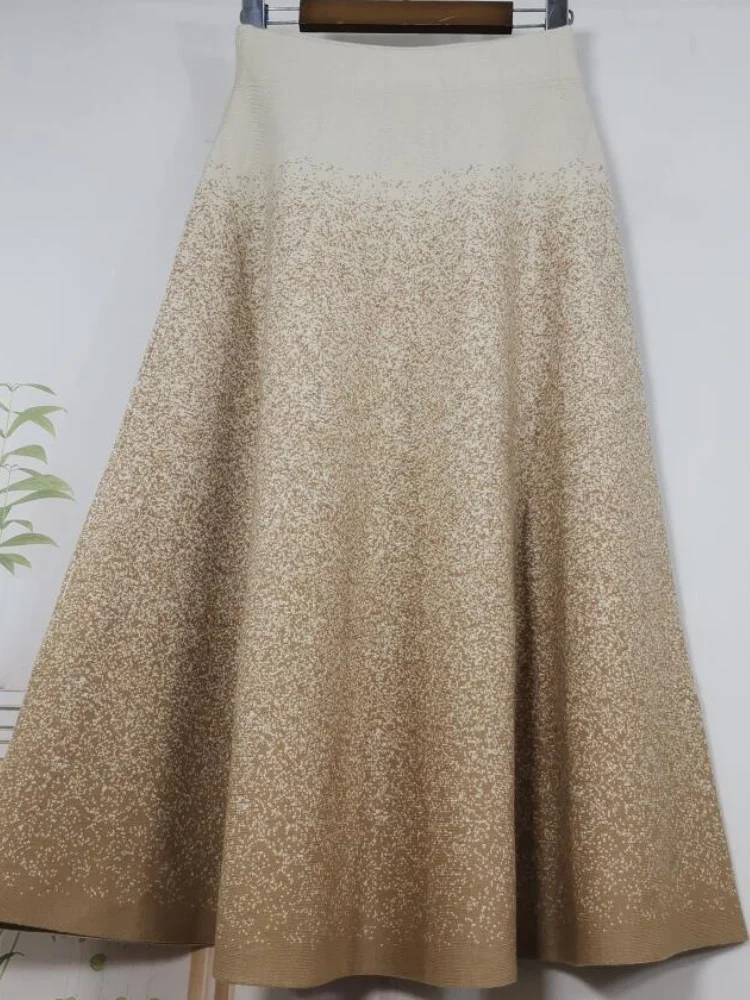 SMTHMA 2024 New Fashion Gradient Color Autumn/Winter Knitted Mid Skirt High End Atmosphere Versatile Big Swing Long Skirt