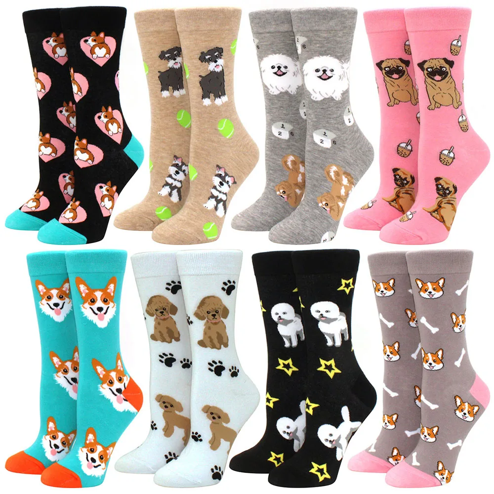 Модные и забавные женские носки средней длины, удобные дышащие носки с принтом милых животных, корги, питбуля