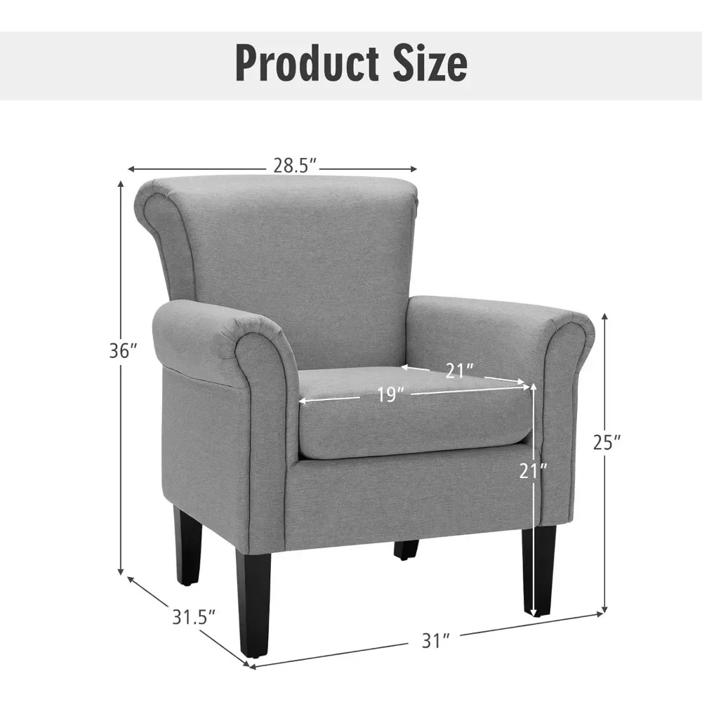 Living Room Chair Set of 2 W/Adjustable Foot Pads, Overstuffed Backrest, Single Sofa Leisure Chair W/Soft Cushion